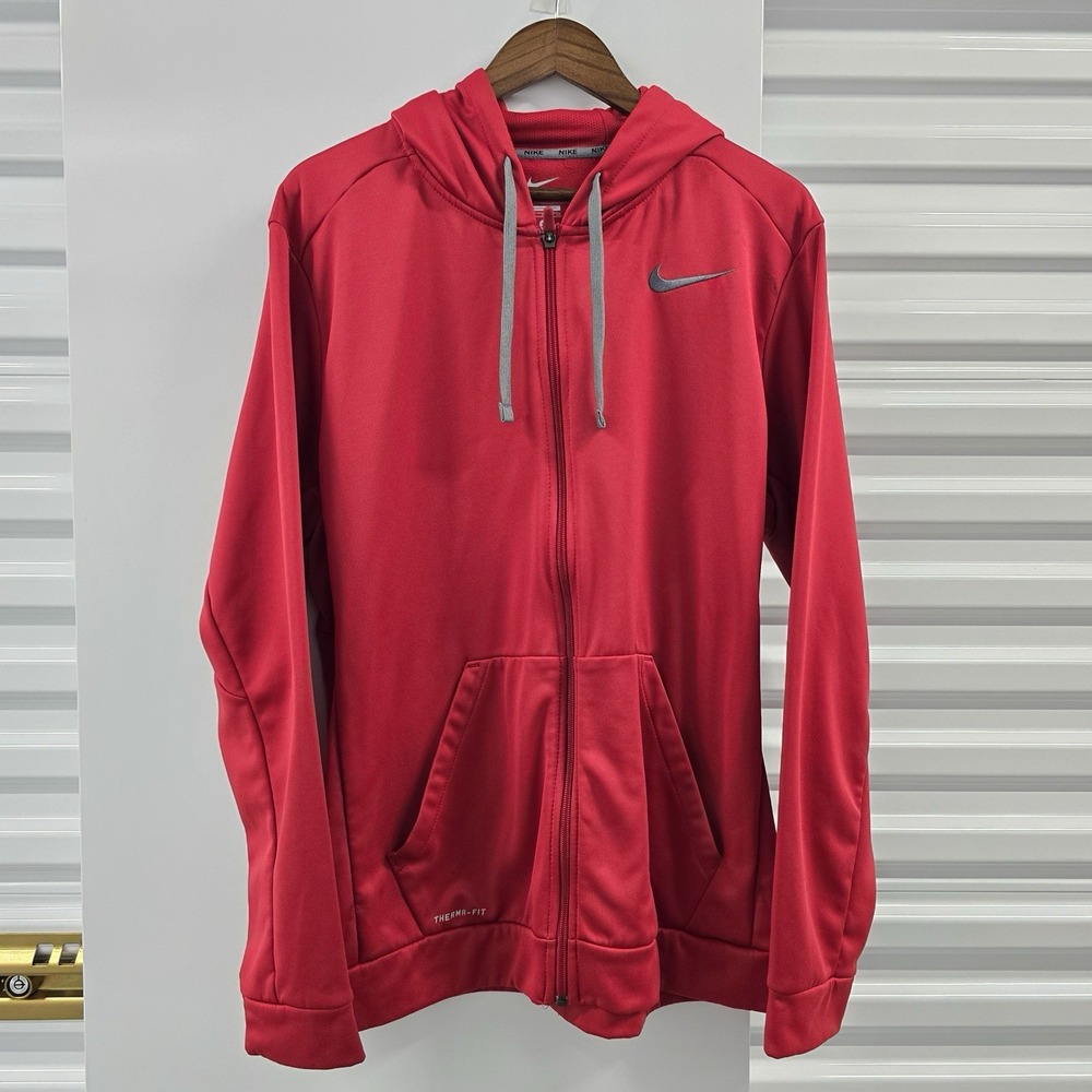 Nike Therma-FIT Hoodie Men's XL Red Full Zip Swoosh Training Jacket